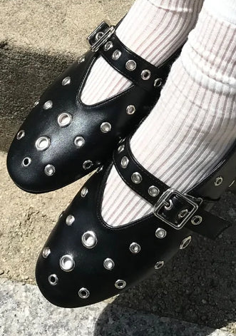 EYELET STRAP FLAT SHOES